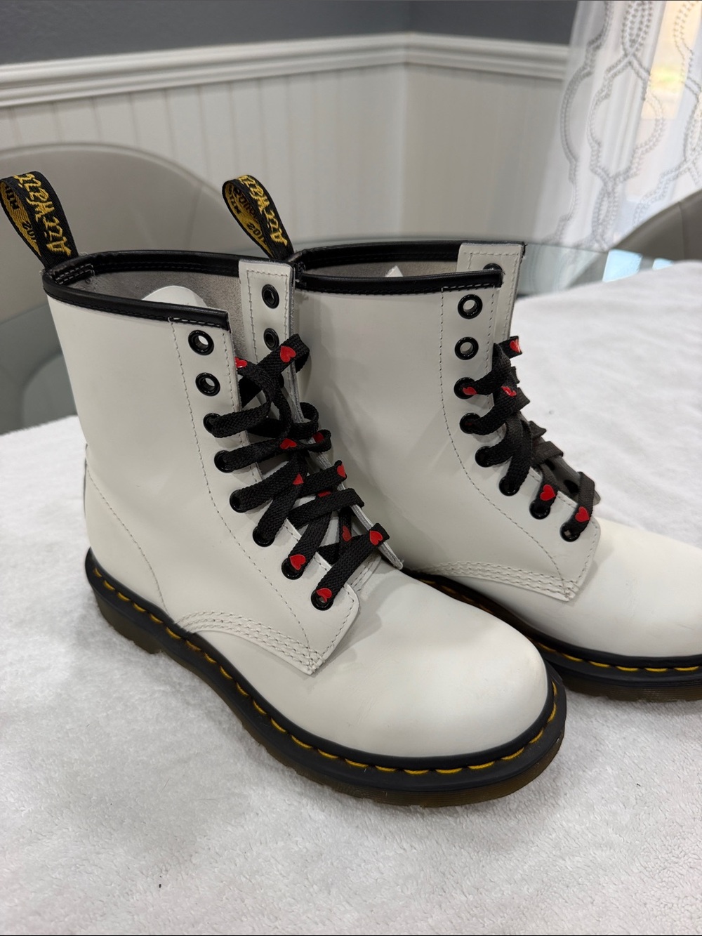 Dr Martens White Lace-Up Combat Boots with Black Accents